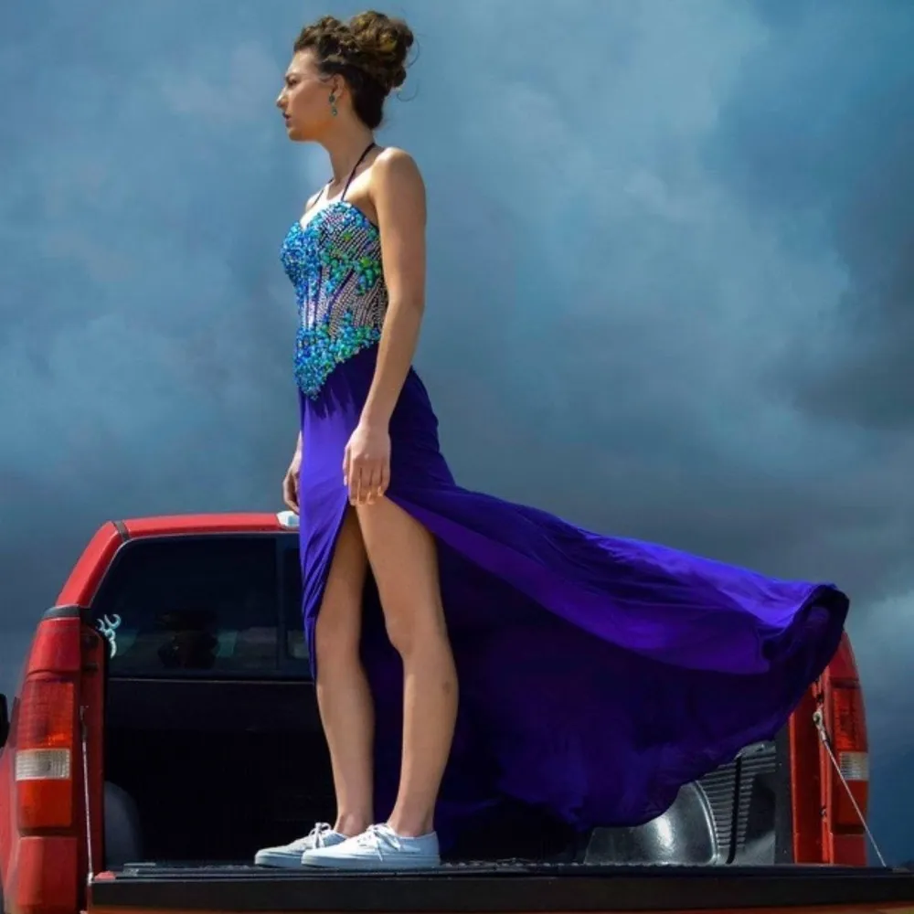 Purple Blue Rhinestone Corset Prom Dress Size 2 - Image 4