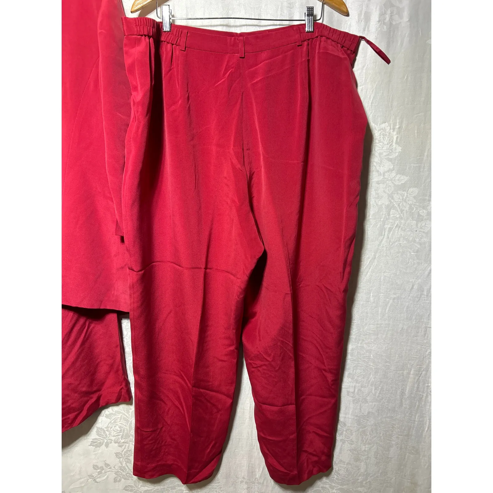 Vintage 100% Silk Suit 22W Red Blazer Jacket Pants Midi Skirt Jacket Style & Co - Image 5