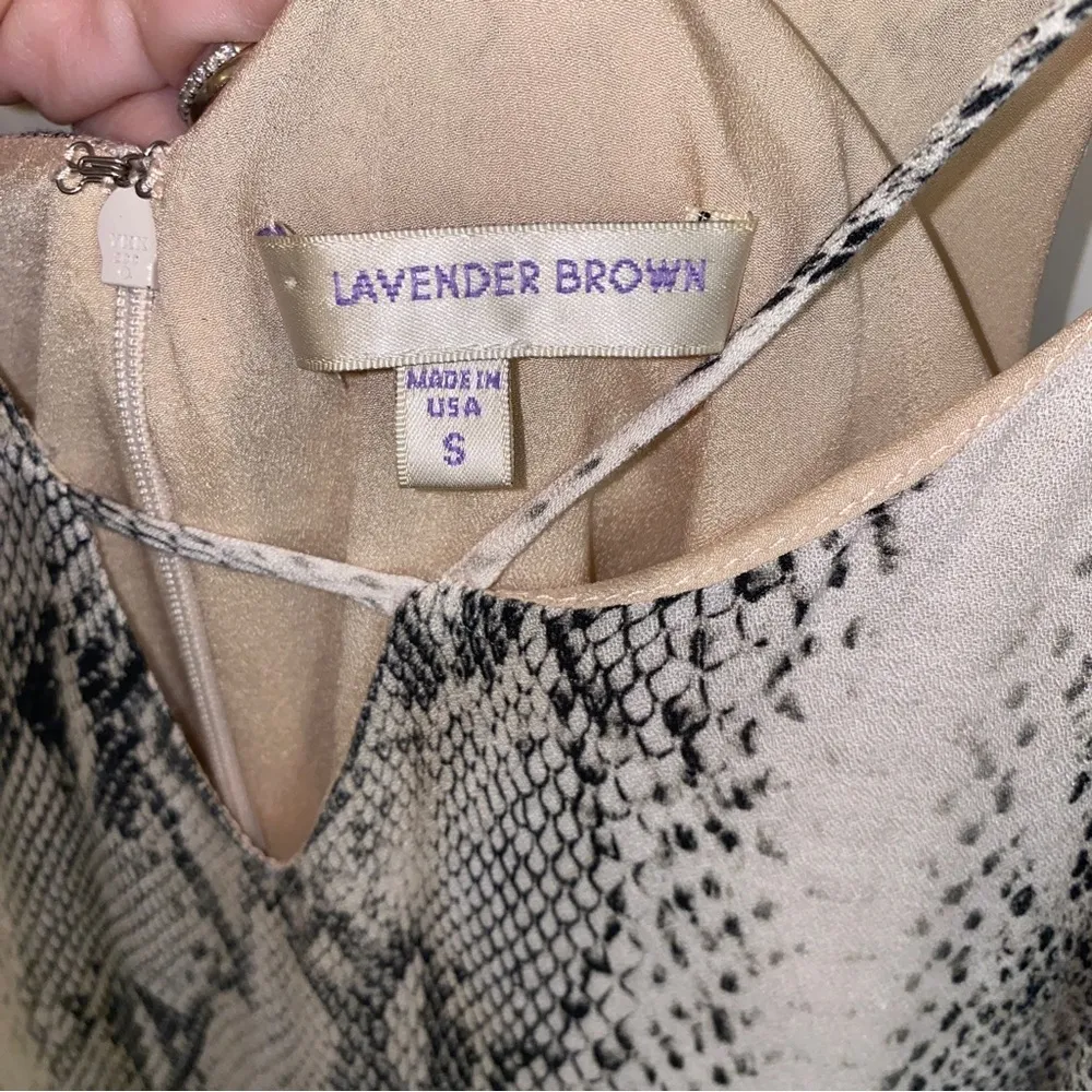 Lavender Brown Sleeveless Cream Gray Snakeskin Print Tank Top Jumpsuit S - Image 3