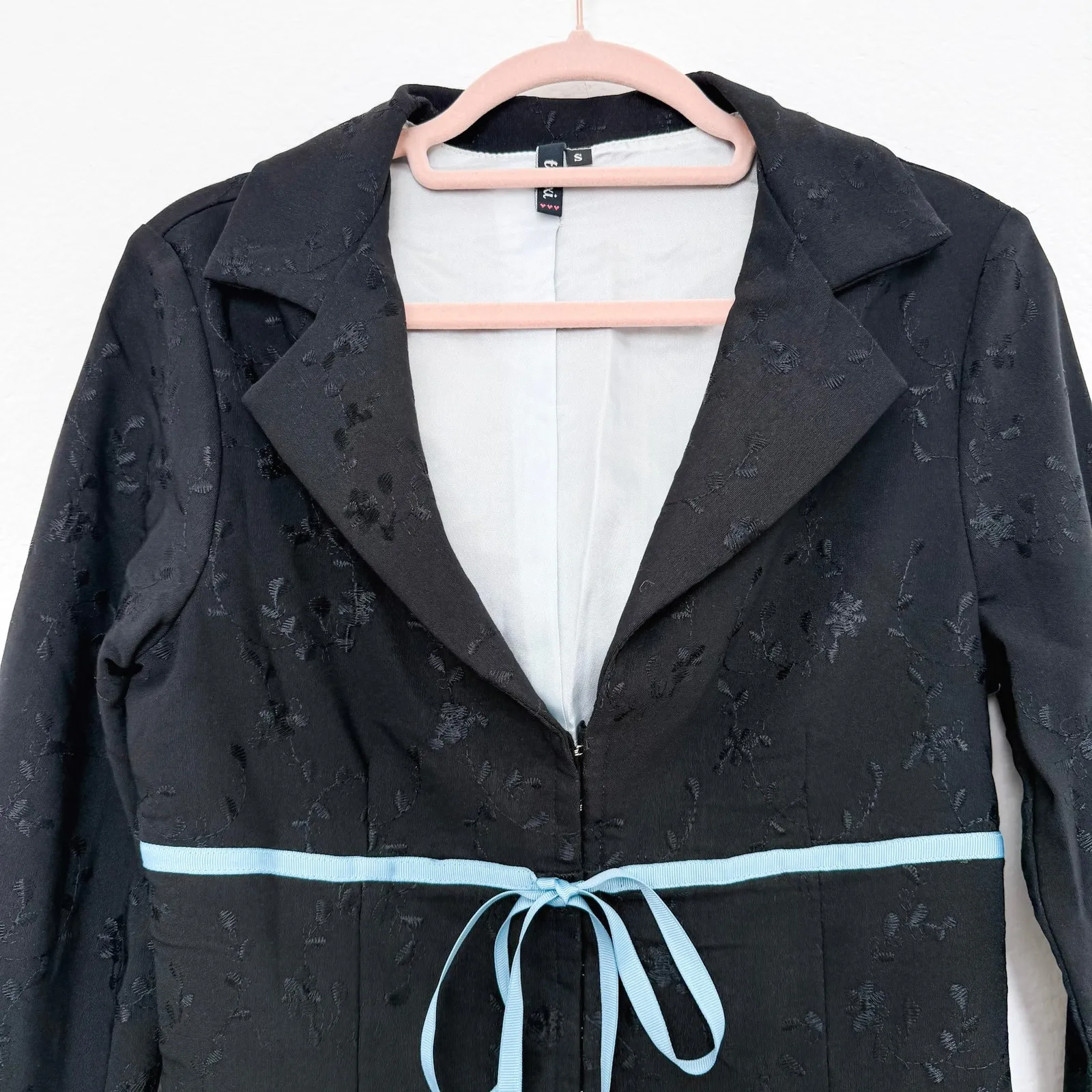 Y2K Trixxi‎ Womens Jacket Size S Black Floral Jacquard Blazer Fairy Grunge Goth - Image 2