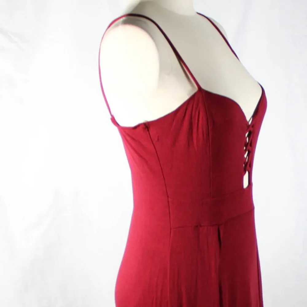 NWT Burgundy Cranberry Maxi Dress with Slits and Cross Stitch Cleavage - Image 8