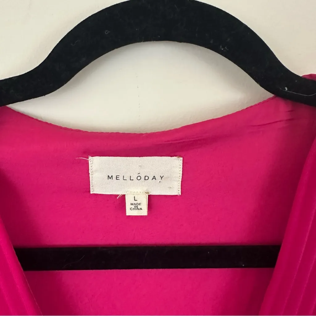 Melloday Pleated Flutter Sleeve Minidress In Fuchsia Size Large - Image 4