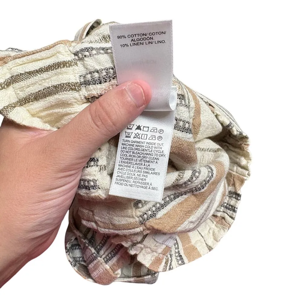 Lucky Brand Cream Tan Striped Paperbag Shorts Linen Blend XS Boho Summer Pockets - Image 3