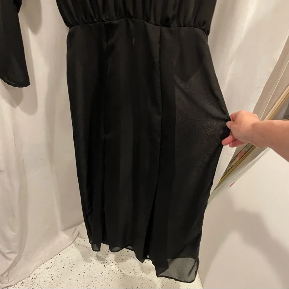 Vintage 80’s sheer goth whimsigoth black midi dress high neck back buttons Size L - Image 11