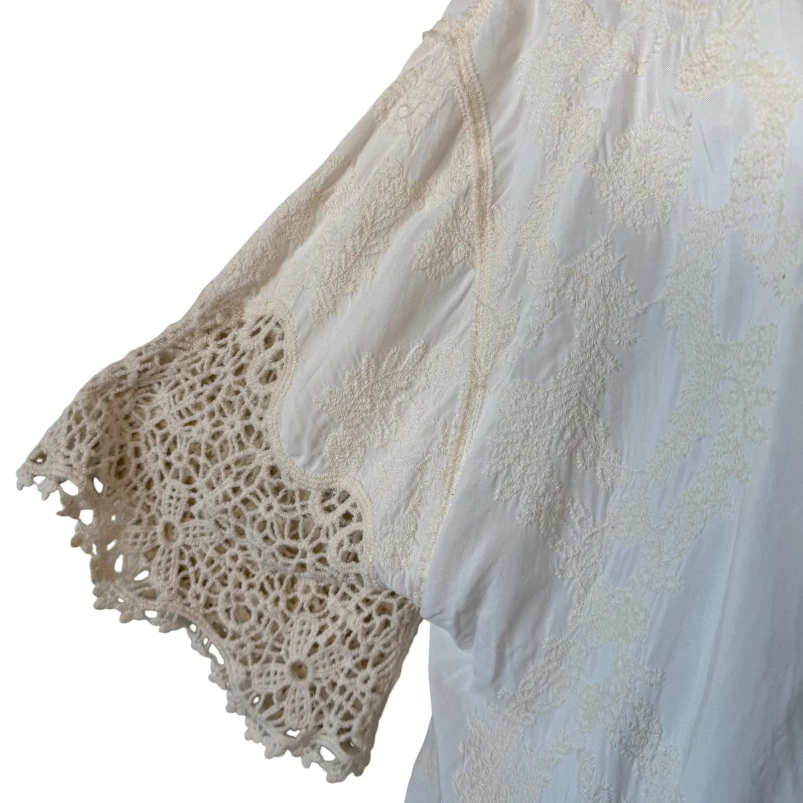 Democracy Ivory Lace Embroidered Kimono Duster Boho Festival Size L XL Beach - Image 5