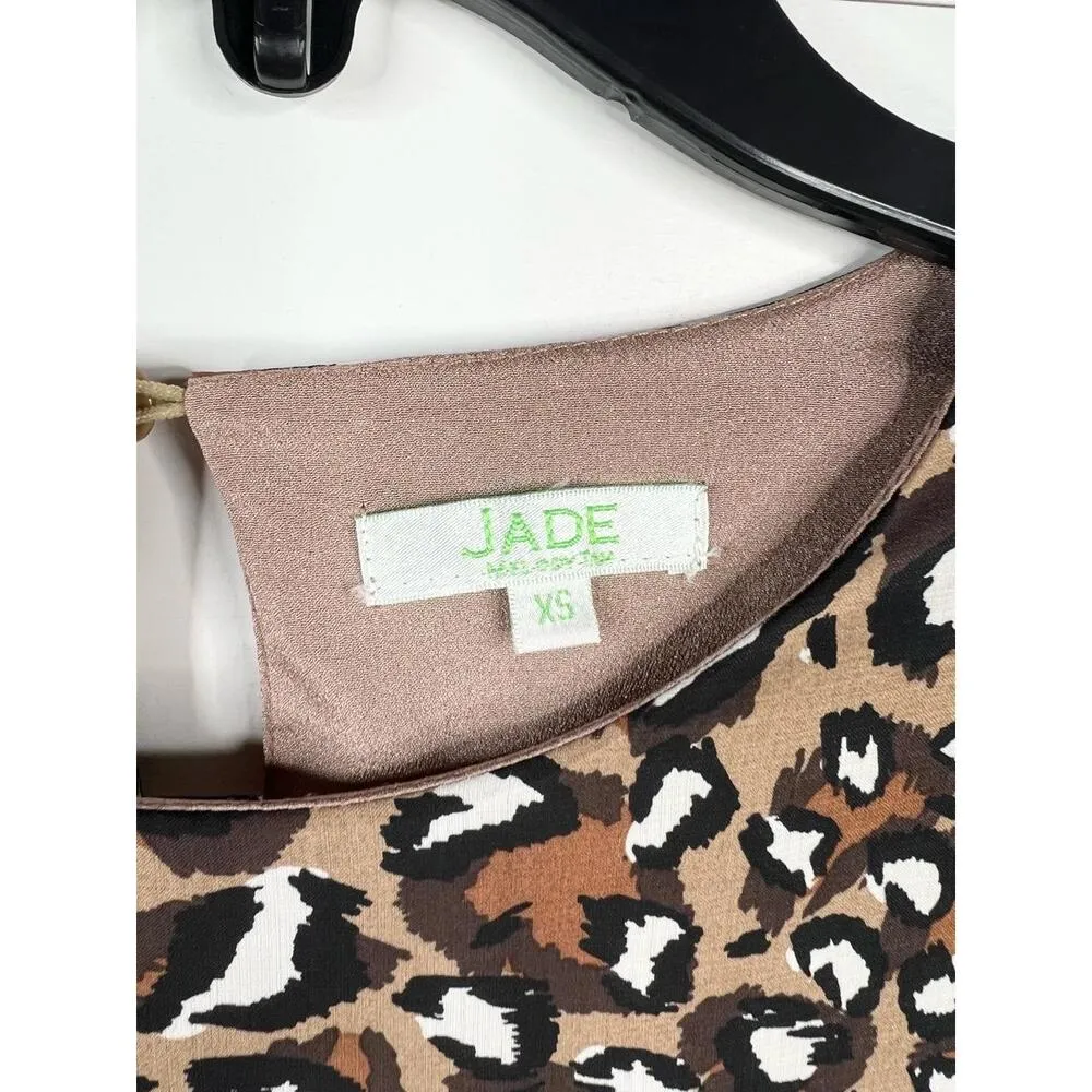 JADE Leopard Animal Print Shift Dress 3/4 Bell Sleeves Keyhole Back Size XS Black - Image 10