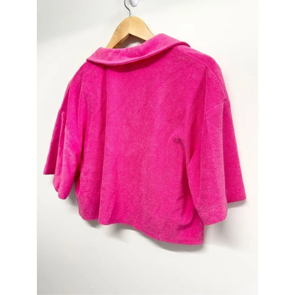 Aqua Swim Shirt Collared Pocket Terrycloth Crop Top Barbie Pink Size Small NEW - Image 7