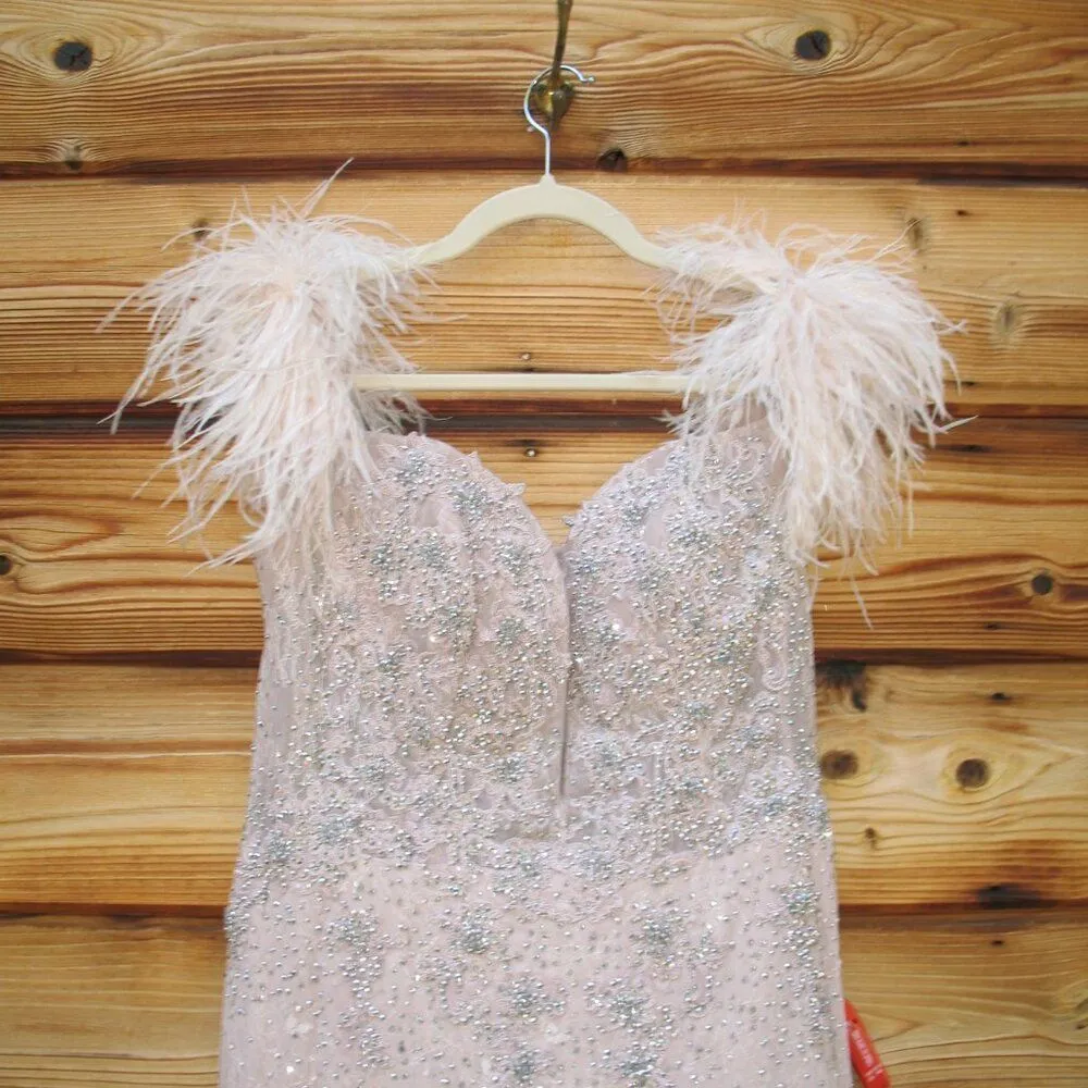 MAC DUGGAL  20246 Pink Feathered Crystal Embellished Sleeveless Gown Flaws - Image 8