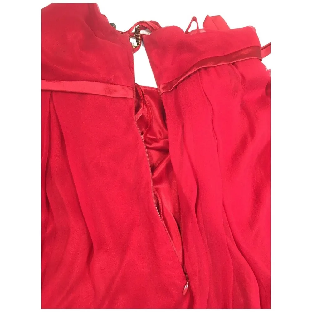 Adrianna Papell Evening Silk Embellished Beaded Gypsy Strap Dress Red 12 - Image 15