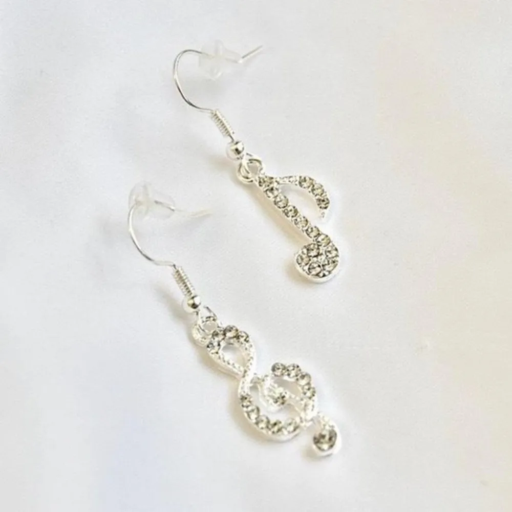 Music Note Earrings Silver - Image 3