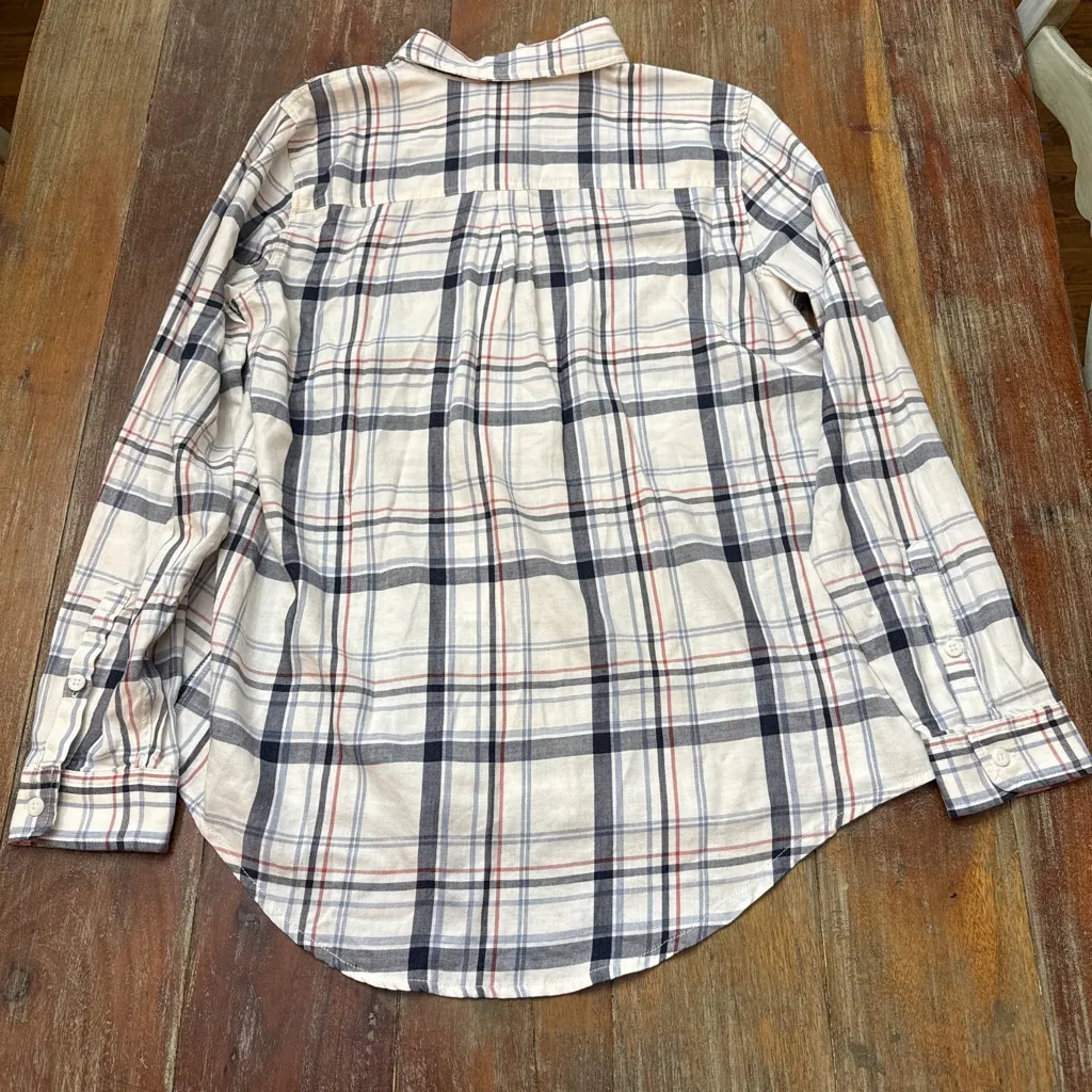 Women's Marine Layer Plaid Button Down L White Blue Red - Image 11