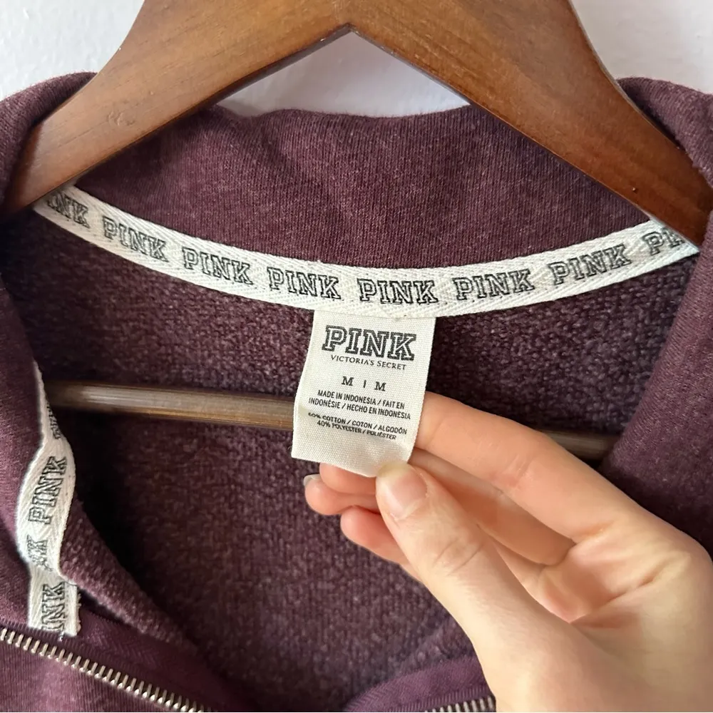 Victoria’s Secret women’s PINK maroon quarter-zip graphic deep red logo size M - Image 5