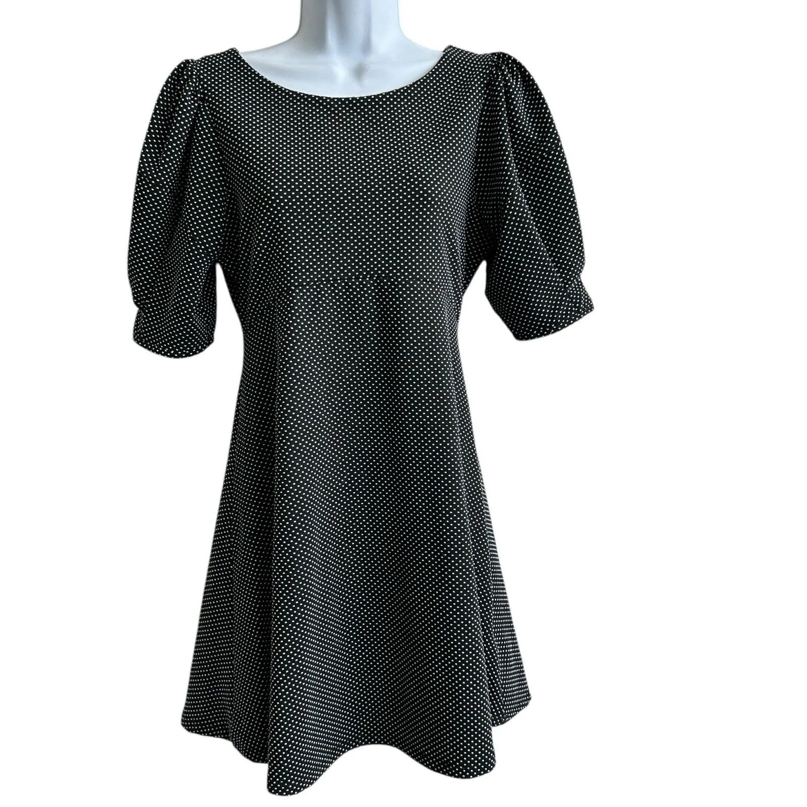 Free People Penelope Dress S Black Polka Dot Puff Sleeve Mini Academia Boho - Image 3