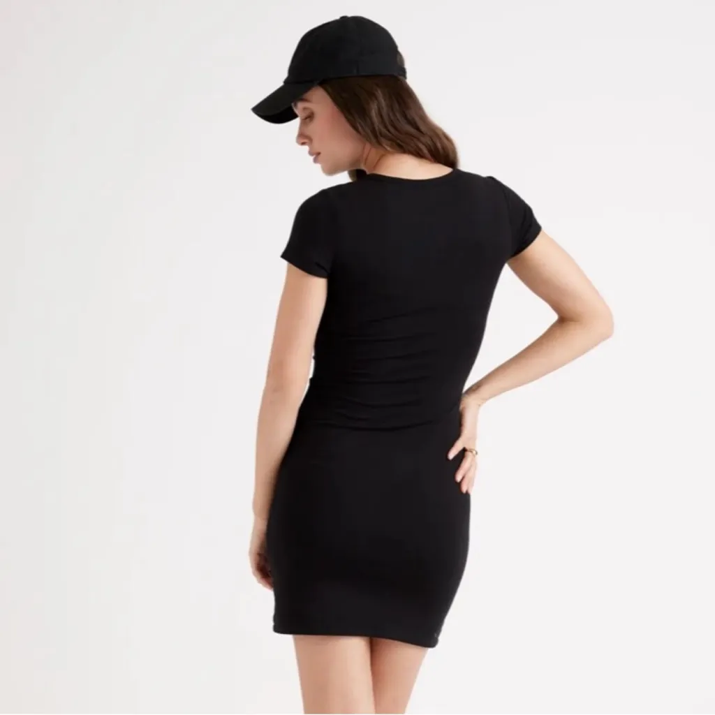 NWT Quince Women’s Black Tencel Jersey Mini T-Shirt Dress Sz XS - Image 2