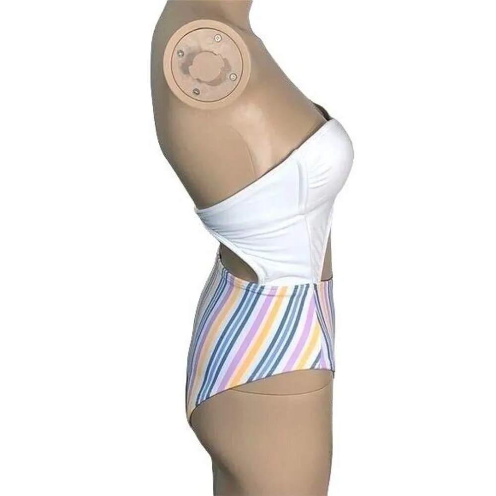 Xhilaration Womens Monokini Swimsuit One Piece Retro Striped Strapless Cutout XS - Image 7