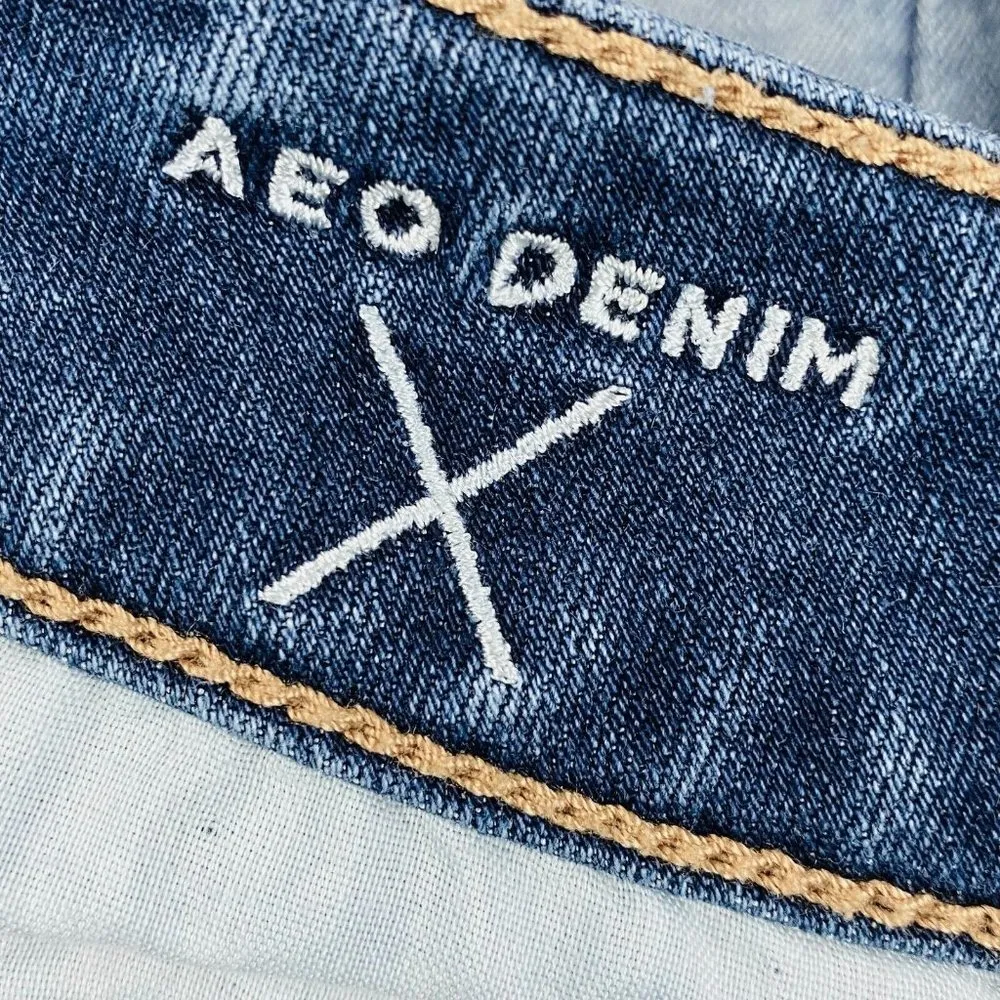 Womens 12 360 Super Stretch Shortie AEO Denim Peekaboo Shorts - Image 11