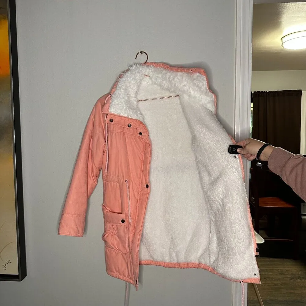 Unbranded Peach Parka Jacket Women's Size Large Long Sleeve Full Zip Snap Button - Image 9