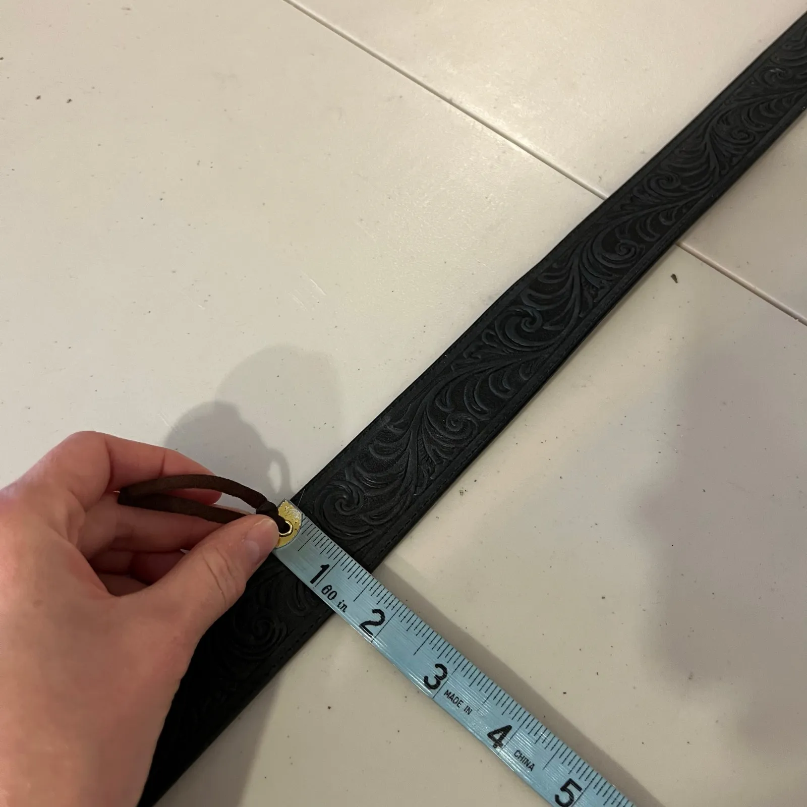 Silver Creek USA Made Floral Tooled Black Genuine Leather Silver Belt Size Large - Image 9