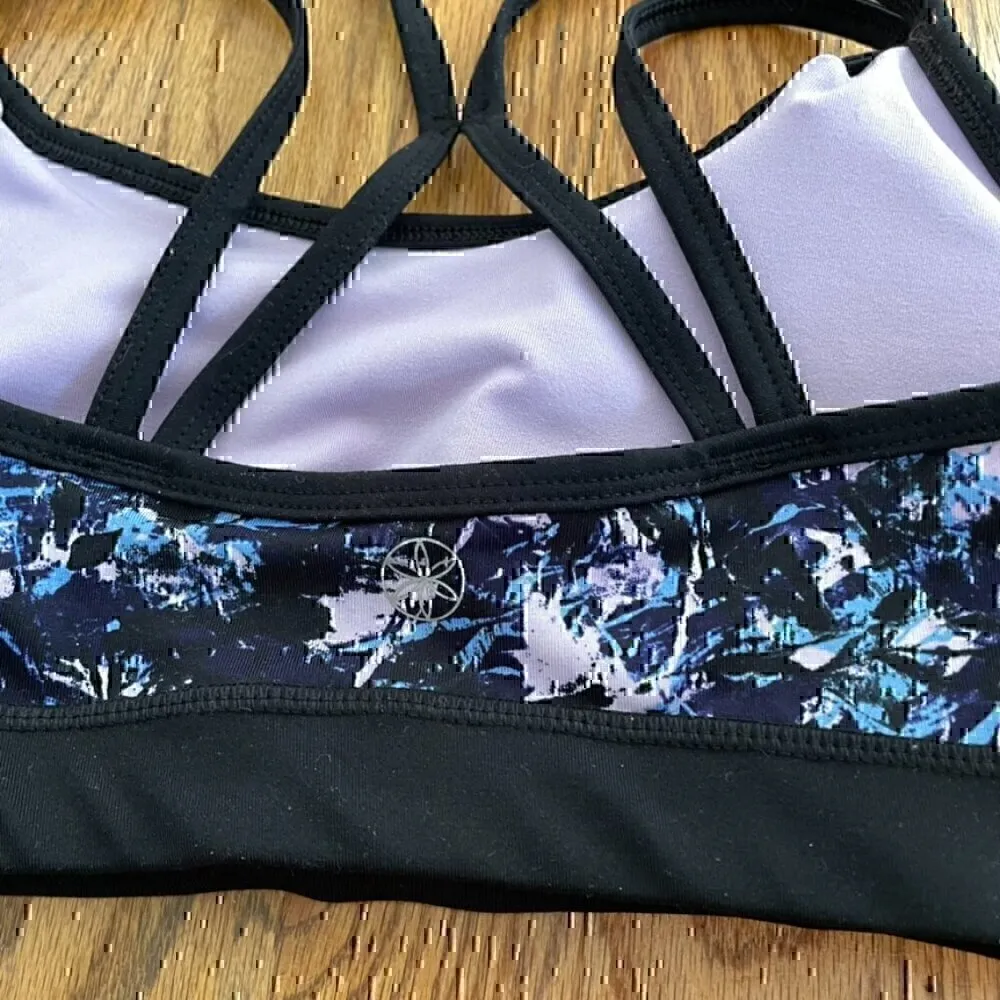 GAIAM Black Blue Lilac Lavender Navy Geo Geometric Print Strappy Sports Bra S - Image 9