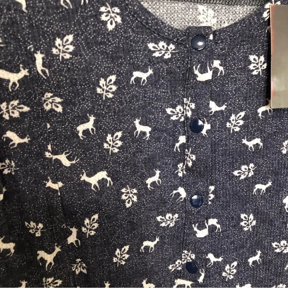 Urban Outfitters Romper Waffle Thermal Deer Floral Blue New Small - Image 2