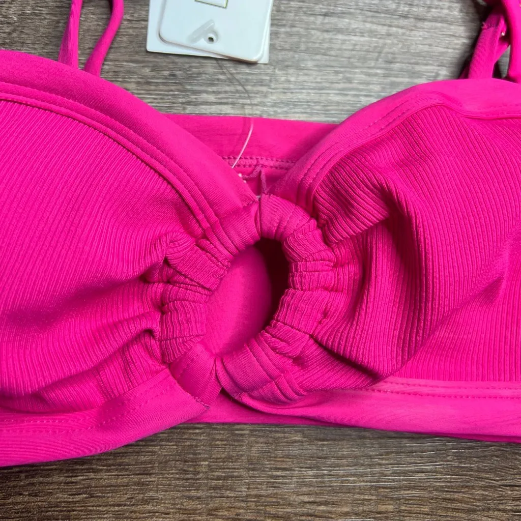 L*Space Maya Ribbed Bikini Top Size XS O-Ring Cutout Pullover Hot Pink‎ NWT - Image 5