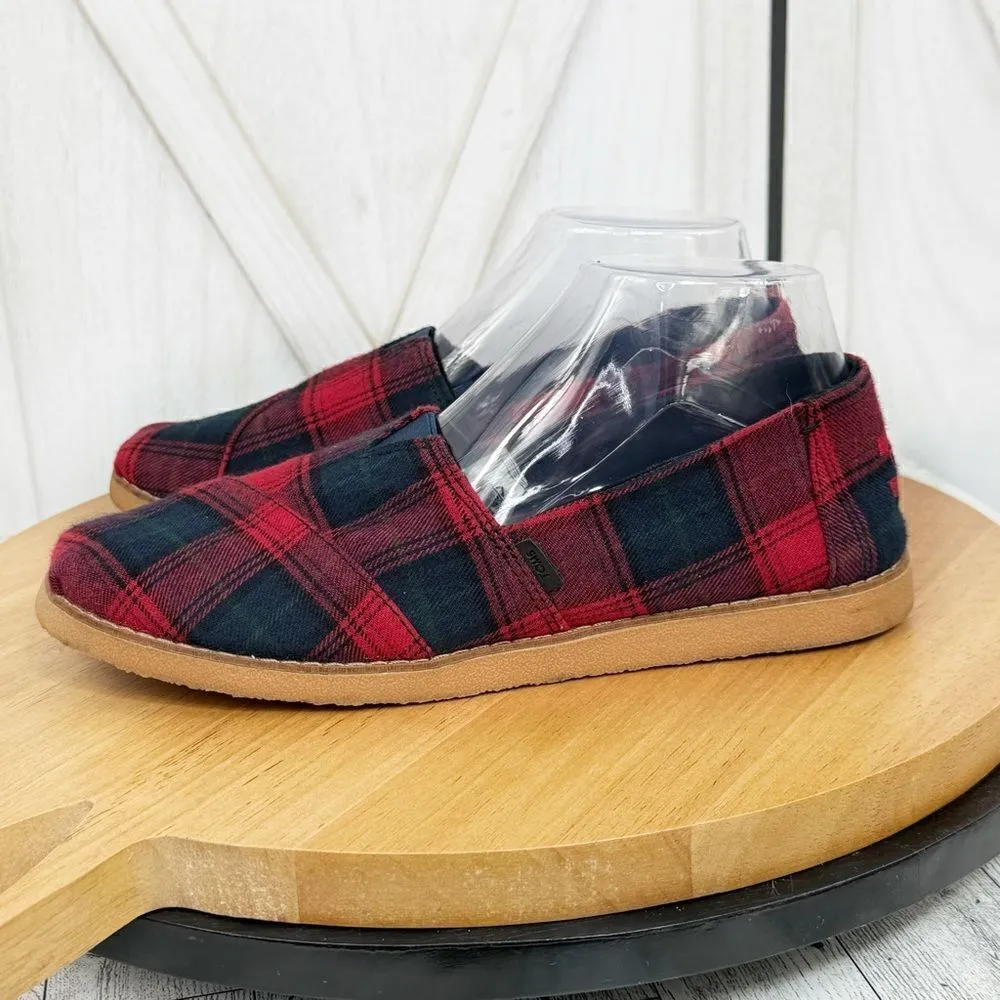 Toms Tartan‎ Plaid Flannel Alpargata Slip On Flats Shoes Red Blue 9 - Image 3