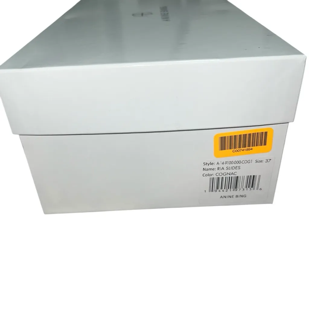 NEW NIB Anine Bing Ria Logo Embossed Lambskin Slides In Cognac Brown - Image 9