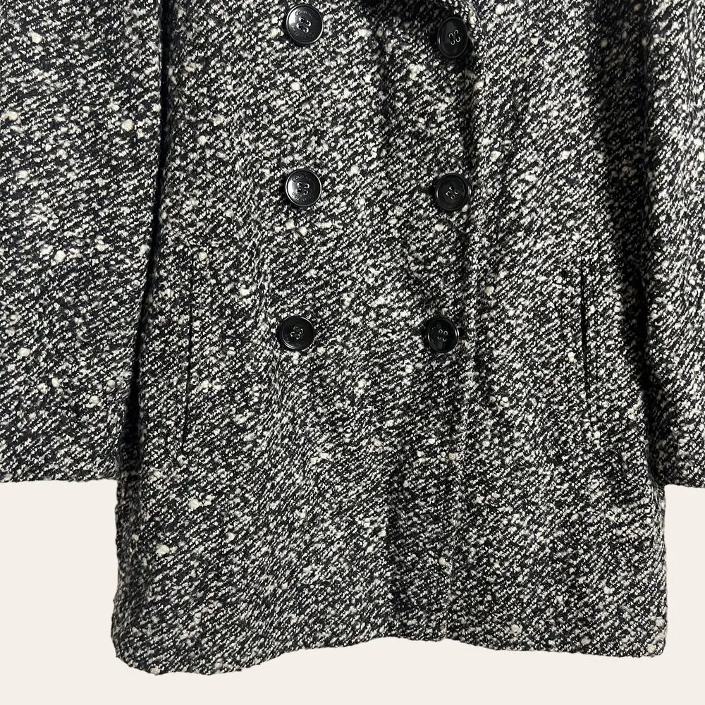 Calvin Klein Black White Boucle Tweed Knit Double Breasted Wool Blend Coat Sz 10 - Image 3