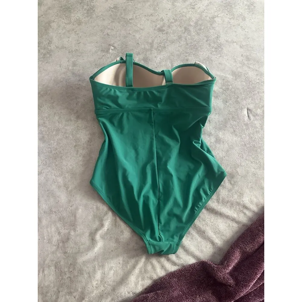 Women's Kona Sol Textured Square Neck High Coverage One Piece Green Swimsuit~ - Image 3