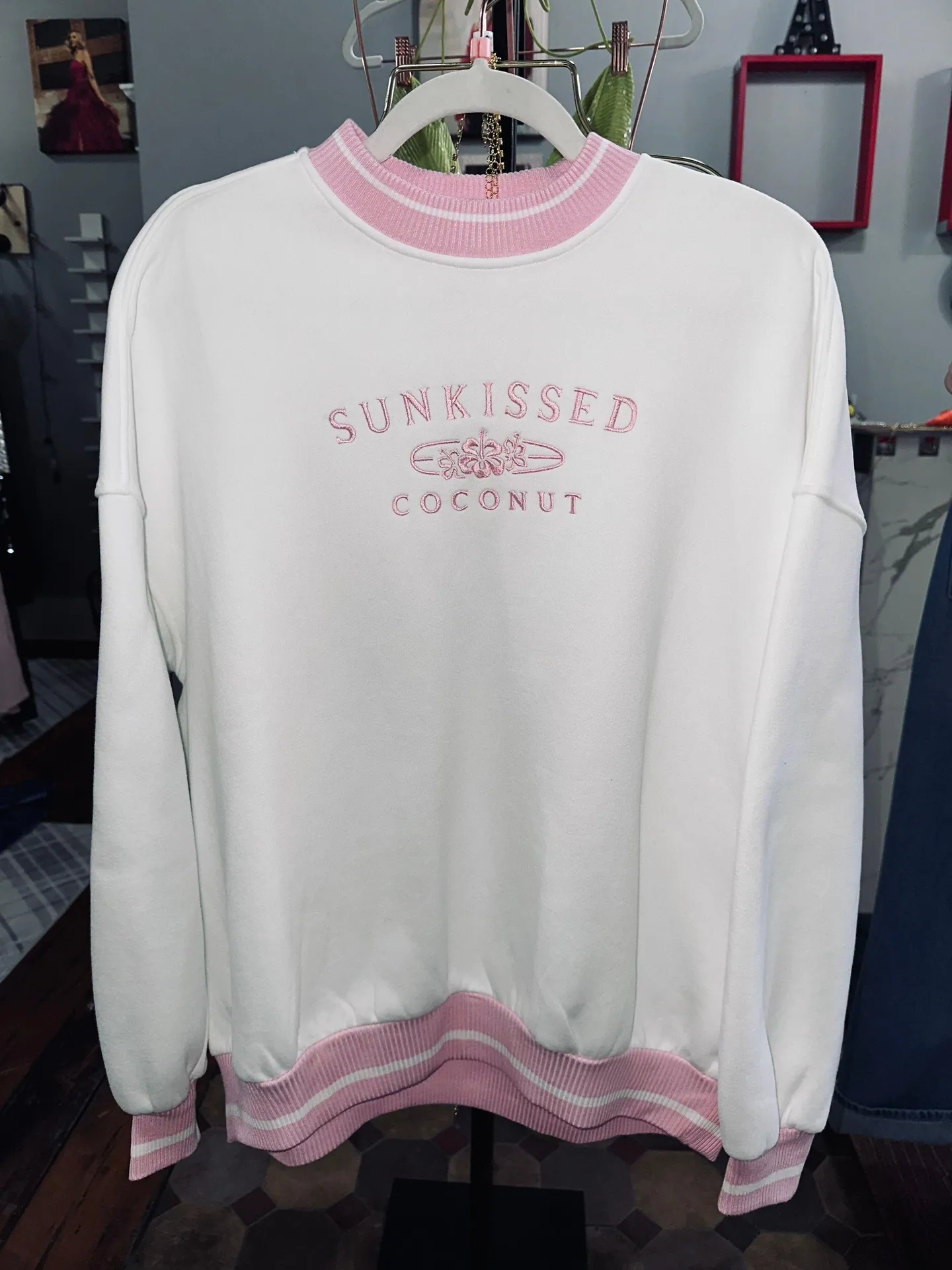 White/Pink  Crewneck Sweatshirt - Image 4