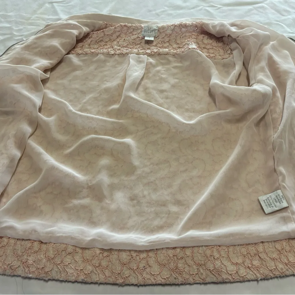 Lauren Conrad LC Light Blush Pink Floral Lace Zip‎ Up Bomber Jacket Lined Size 4 - Image 16