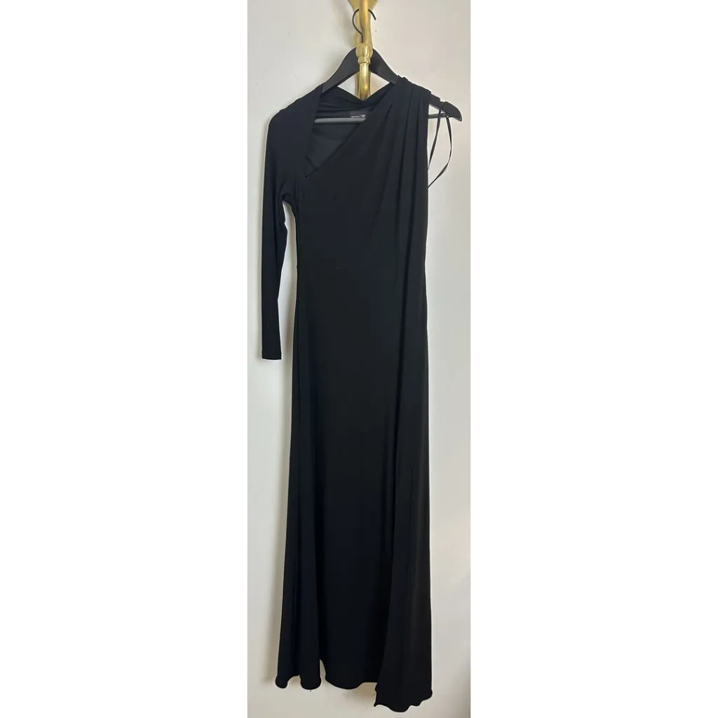 BETSY & ADAM Asymmetric Single Long Sleeve Gown in Black Size US 8 - Image 6