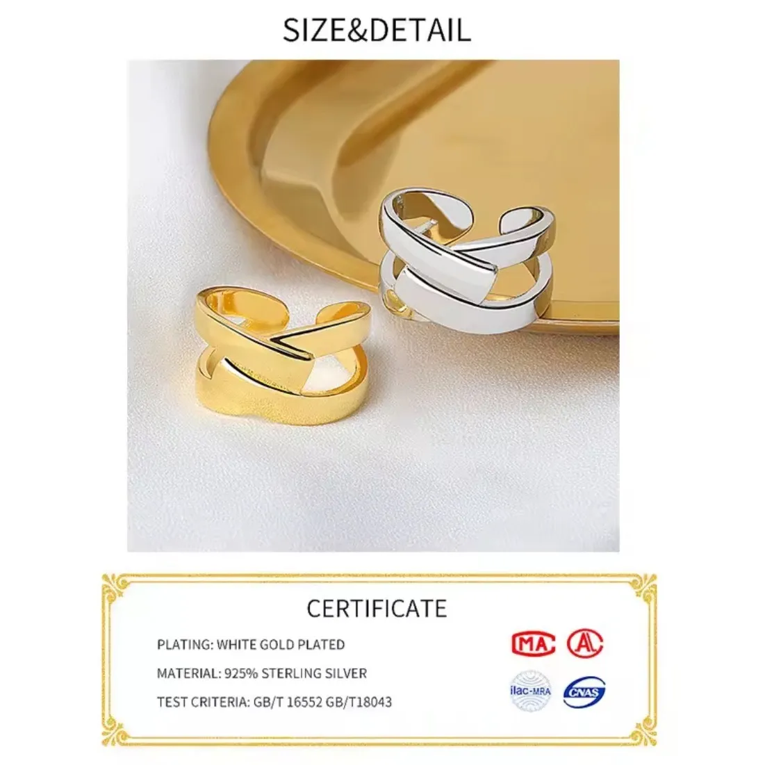 Layered Cross Ring | White Gold Sterling Silver‎ - Image 4