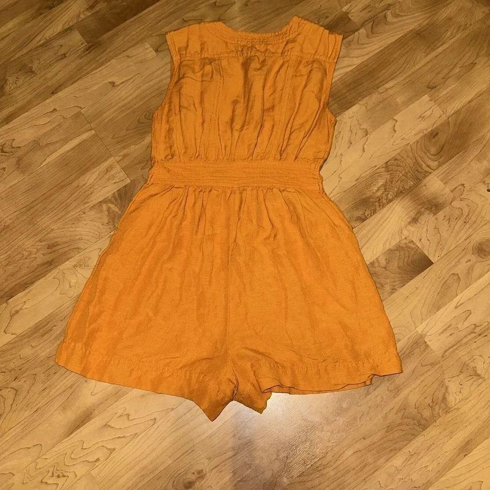 Anthropologie Maeve Luana Romper Women's Size‎ 2 Golden Boho Linen Viscose - Image 7