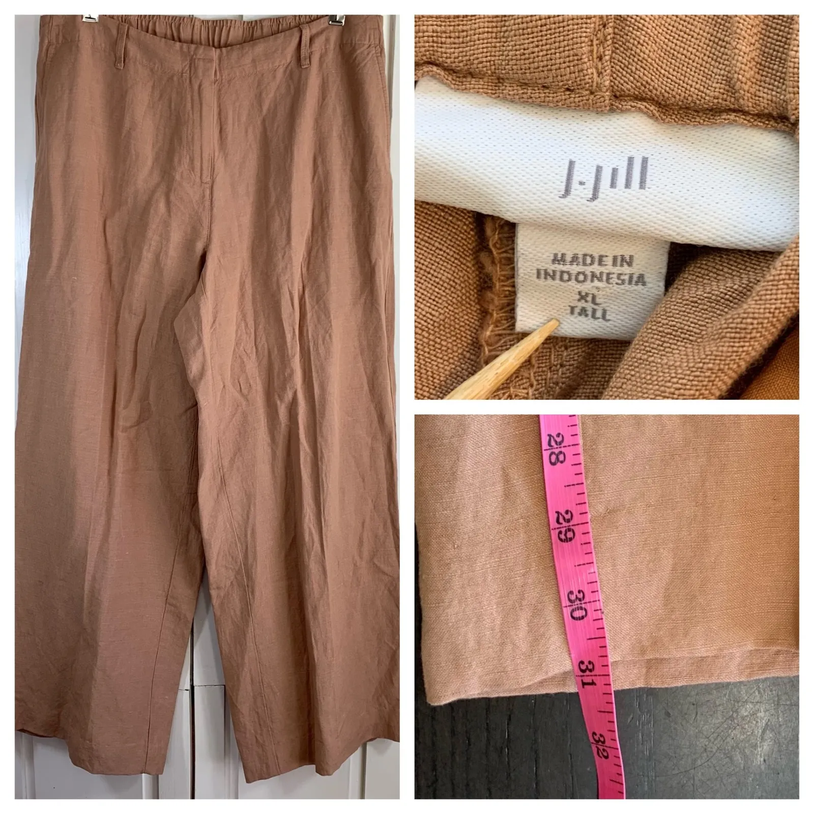 J Jill Linen Blend Wide Leg Pants XL Tall Brown Comfort Pockets READ HEMMED - Image 13
