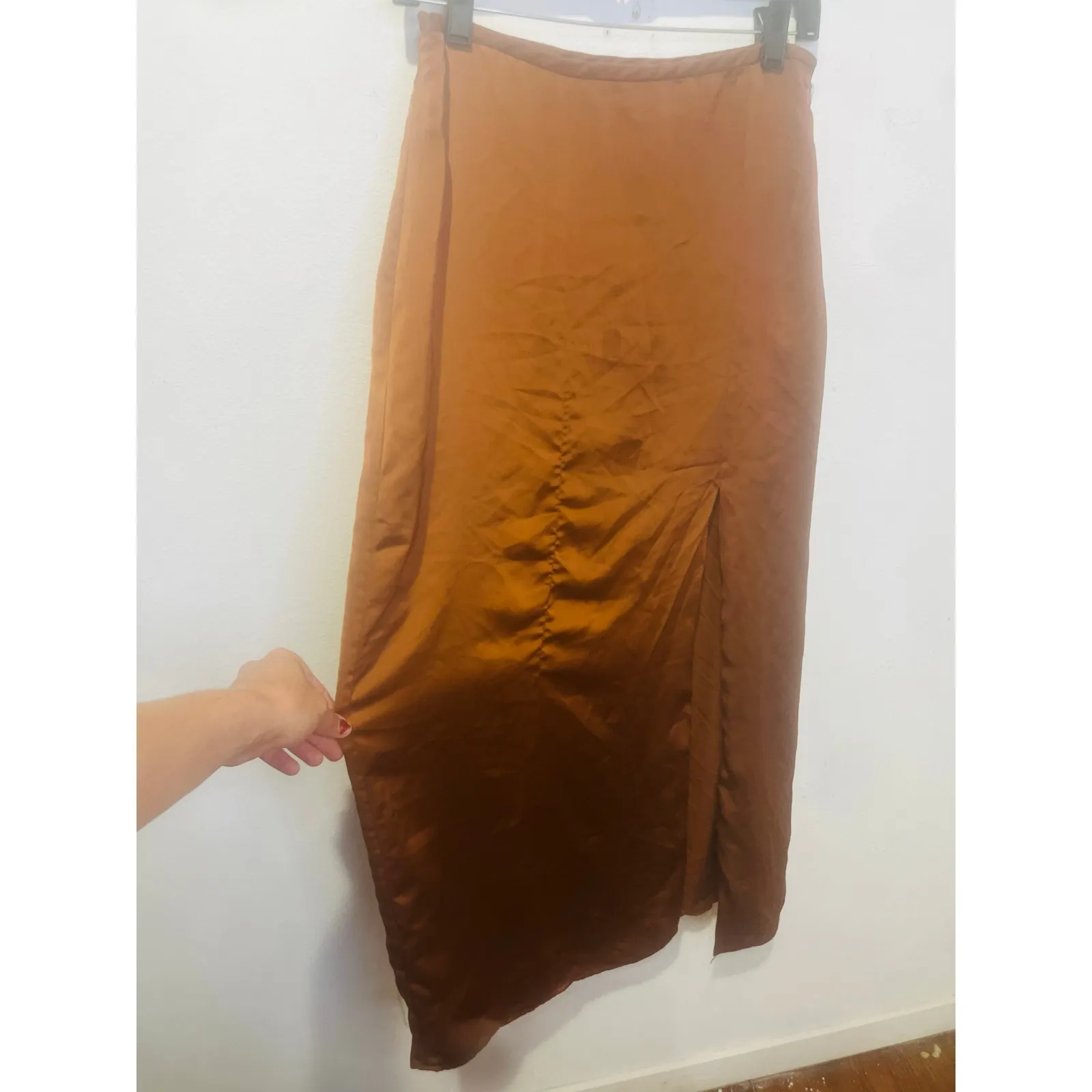CLUB MONACO Women's Brown Satin Side Slit Trycia A-Line Maxi Skirt size 4 - Image 4