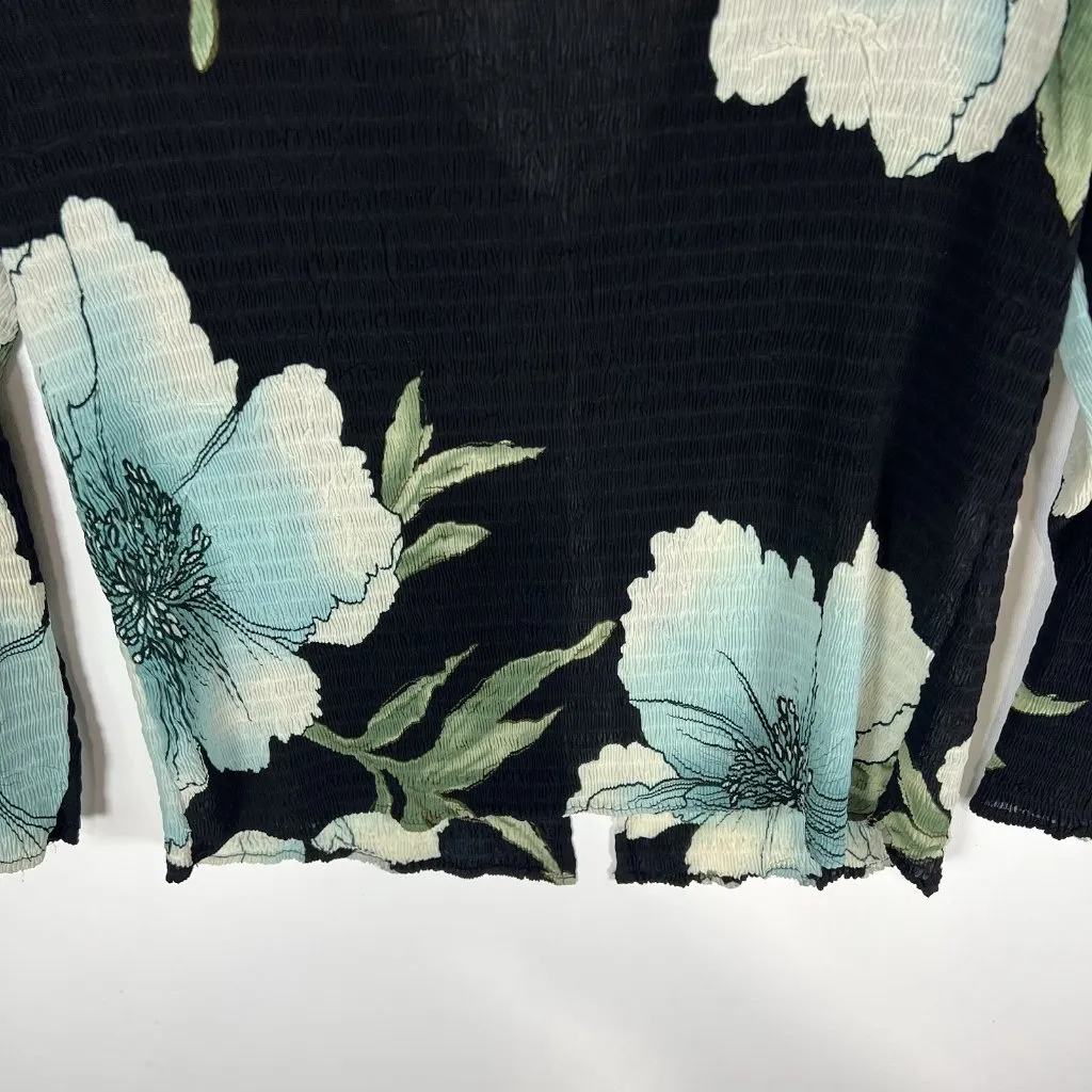 Alberto Makali Black & Aqua Floral Lightweight Cardigan Sweater Women’s‎ Sz M - Image 9