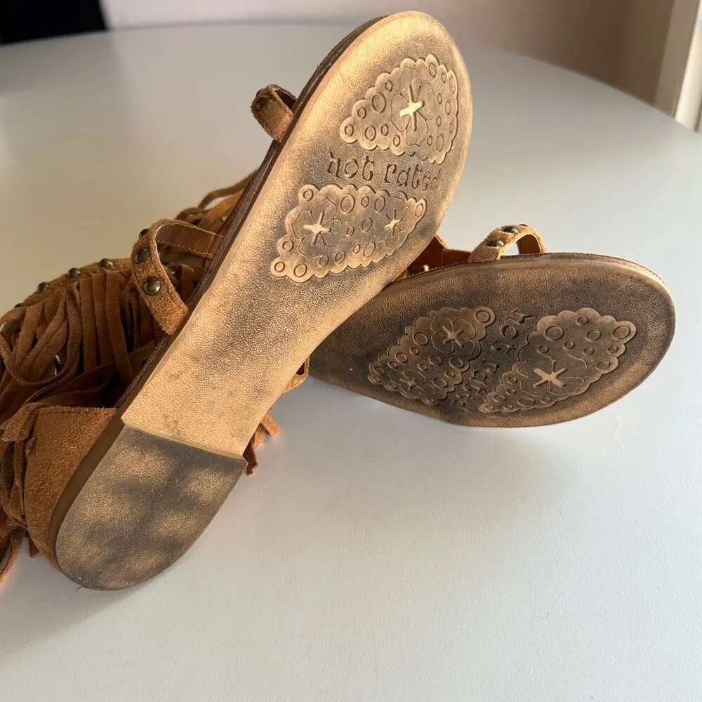 Not Rated "XENIA" Tan Fringed Sandals - Metal Stud Trim Women's Size 7 - Image 10