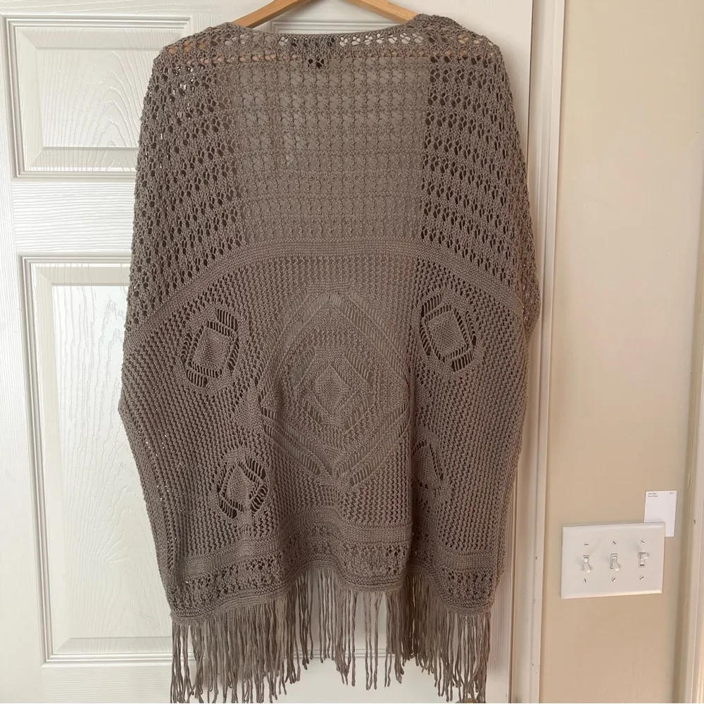 Atmosphere Khaki Brown Shawl Sweater Size XL Crocheted Boho Chic Hippie … - Image 2