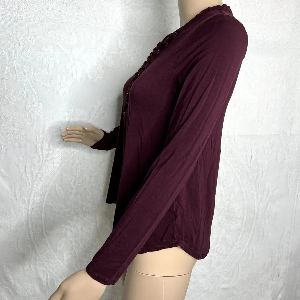 American Eagle Maroon Strappy Long Sleeve Top - Image 2