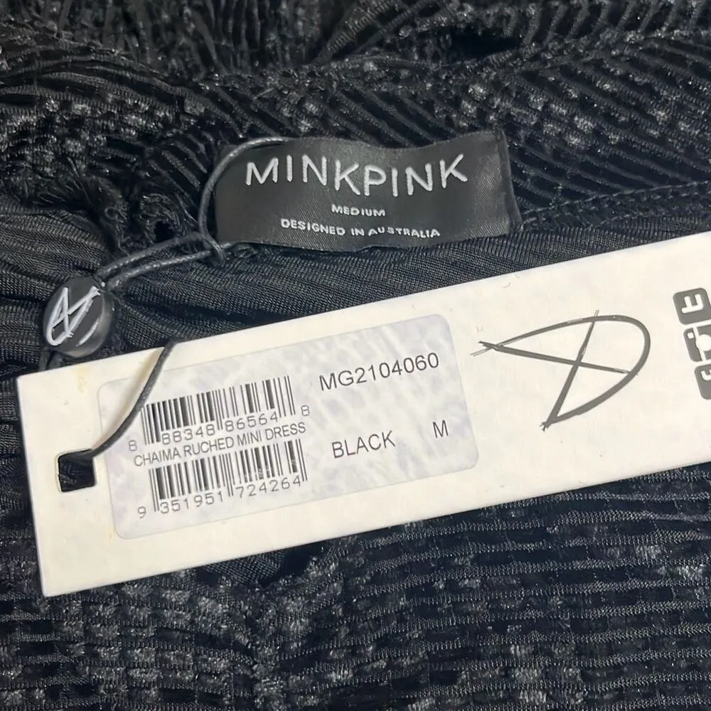 Minkpink Chaima Black Velvet Ruched Long Sleeves Mini Dress NWT Sexy LBD Stretch - Image 8