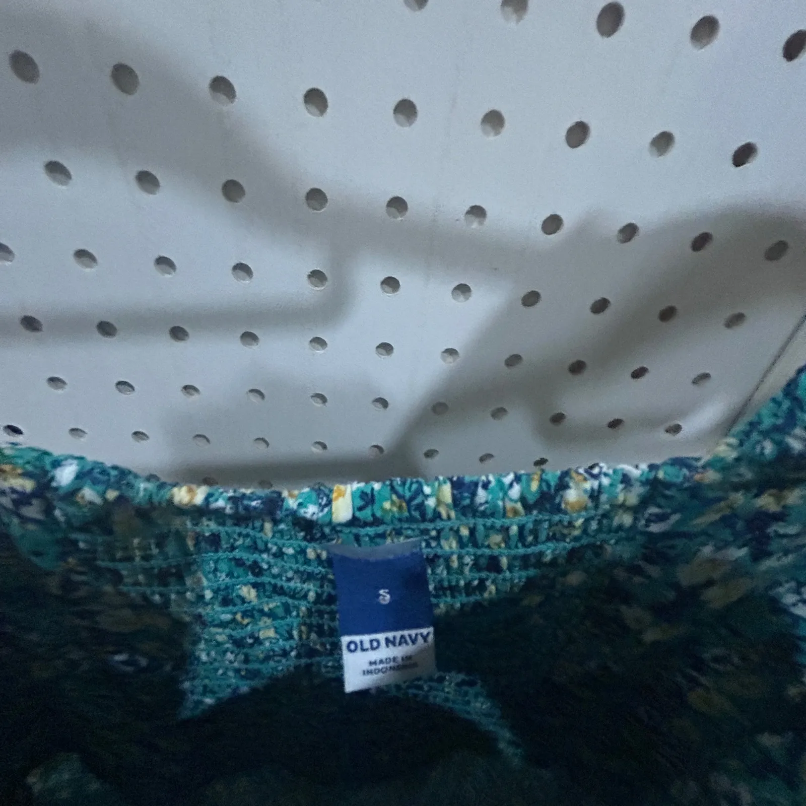 Old Navy Smocked Floral Mini Dress Off Shoulder Ruffle Blue White Womens Small - Image 6