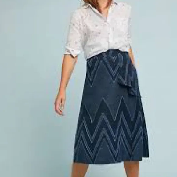 Eva Franco Anthropologie Textured Chevron Midi Skirt A-Line Size 8 - Image 2