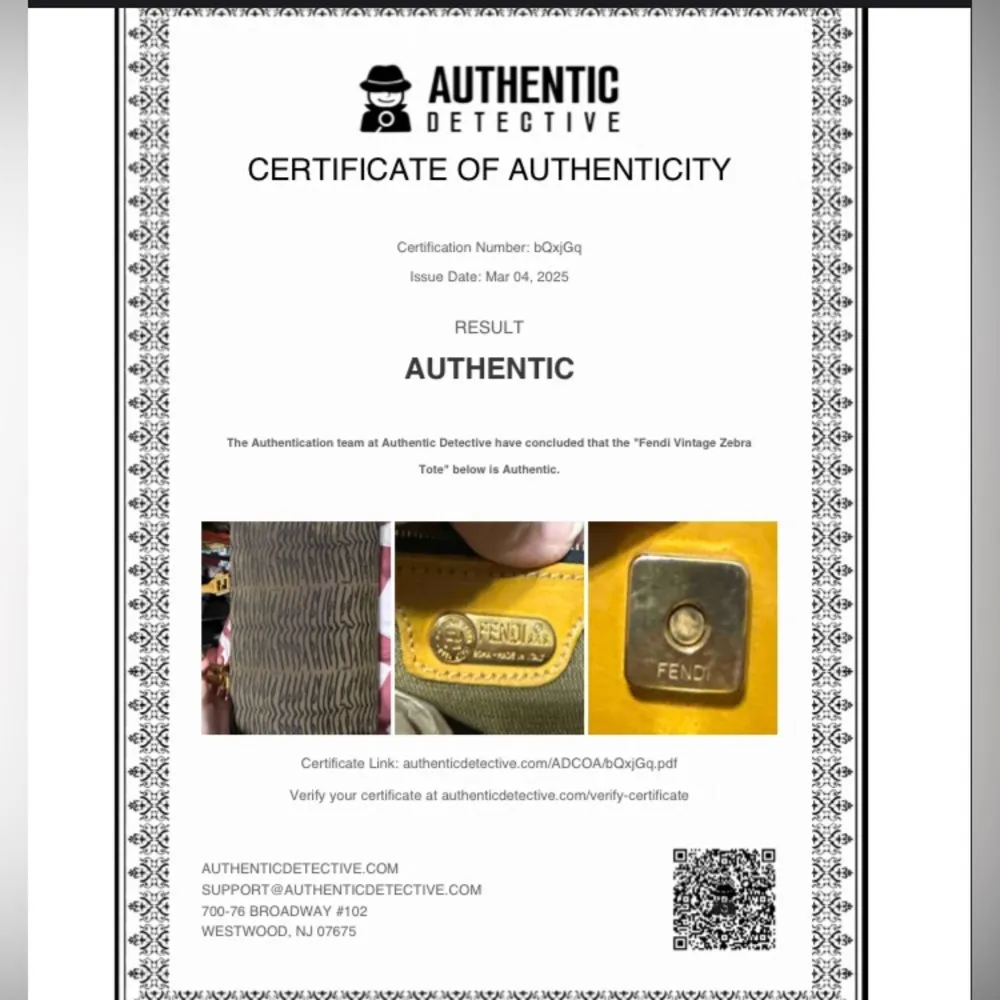 Fendi Zebra Print canvas/leather tote bag COA - Image 2