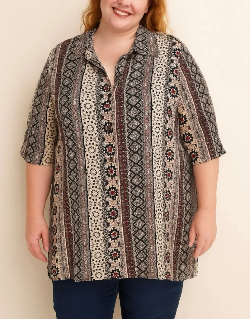 NWT Catherines Geometric Southwestern Short Sleeve Button Front Shirt Size 4X - Image 1