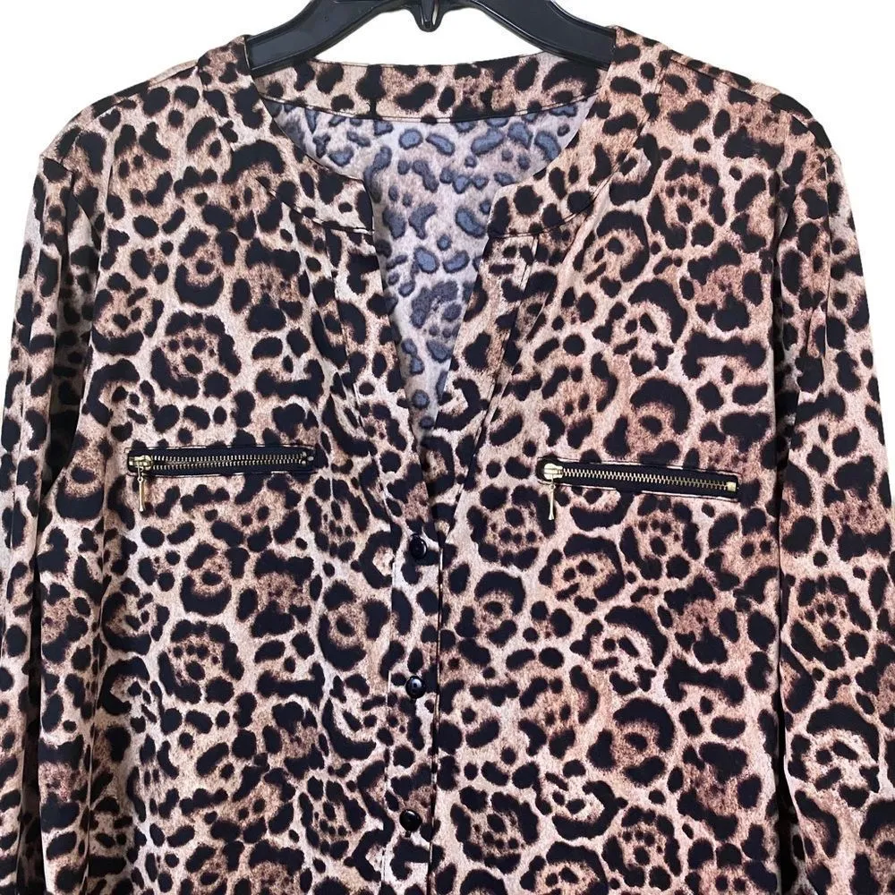 indigo. Always Animal Print Cheetah Print Blouse Size M/L - Image 3