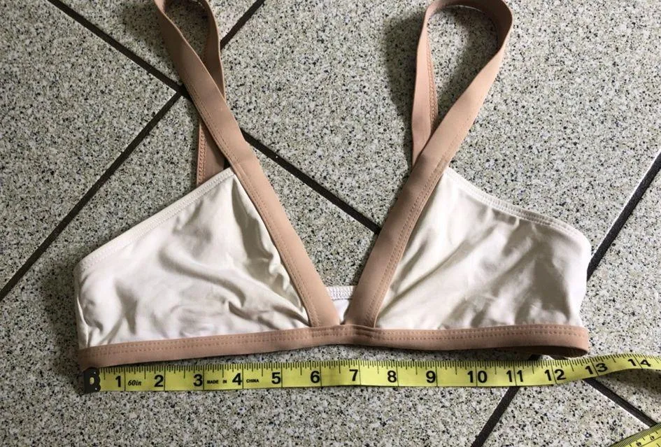 L*space Farrah Bikini Top Bra ONLY in White and Tan Size Small Swim Suit Ribbed - Image 4