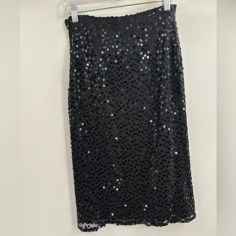 Vintage Y2K 2000s edgy cocktail boho disco sequin midi black skirt size 25 - Image 6