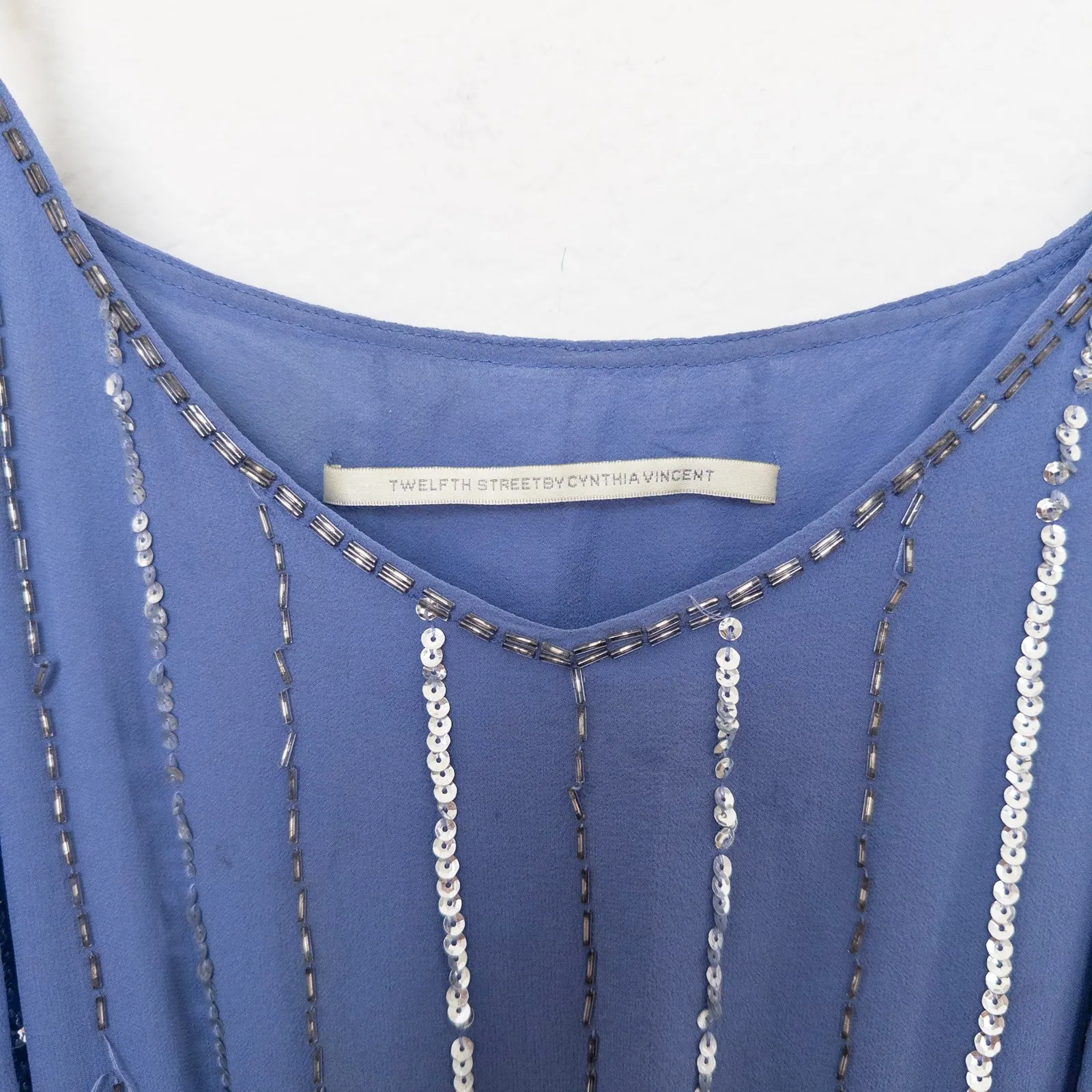 Twelfth Street by Cynthia Vincent Silk Dress Size L Blue Beaded Flapper Art Deco Size L - Image 6