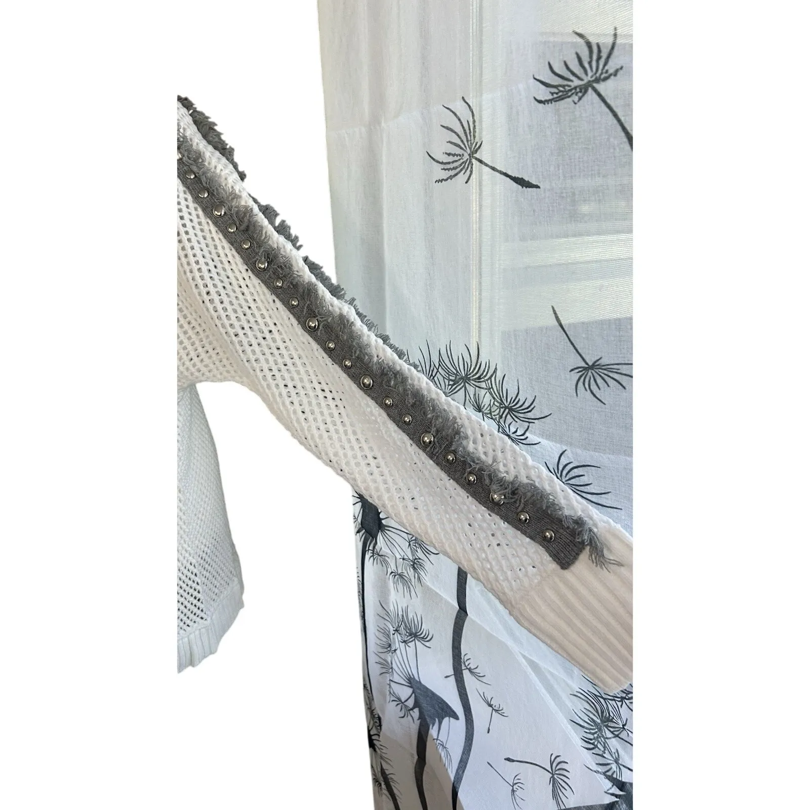 Ashley Stewart NWT Sweater Open Knit Silver Beads Fringe 1X Boho Feminine Causal - Image 3